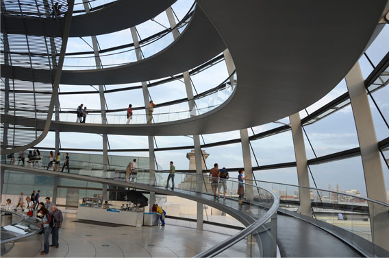 Reichstag building dome, 1999, Berlin. Sir Norman Foster, architect.