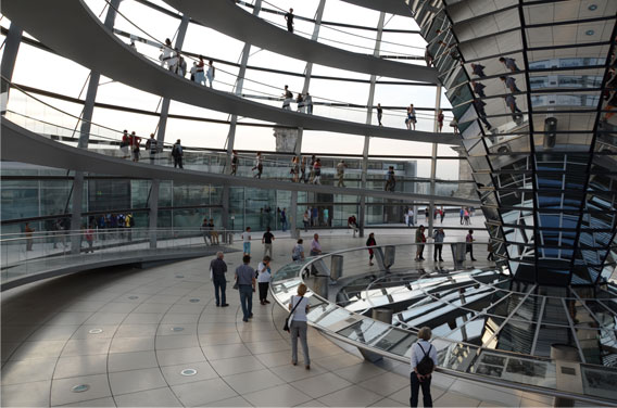 Reichstag building dome, 1999, Berlin. Sir Norman Foster, architect.