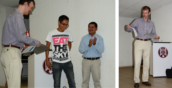 Stephen Schmidt with graphic design student and Prof. Escalera