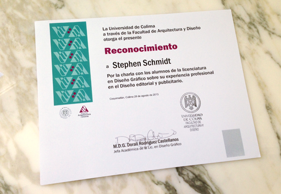Certificate of appreciation from Architecture and Design School